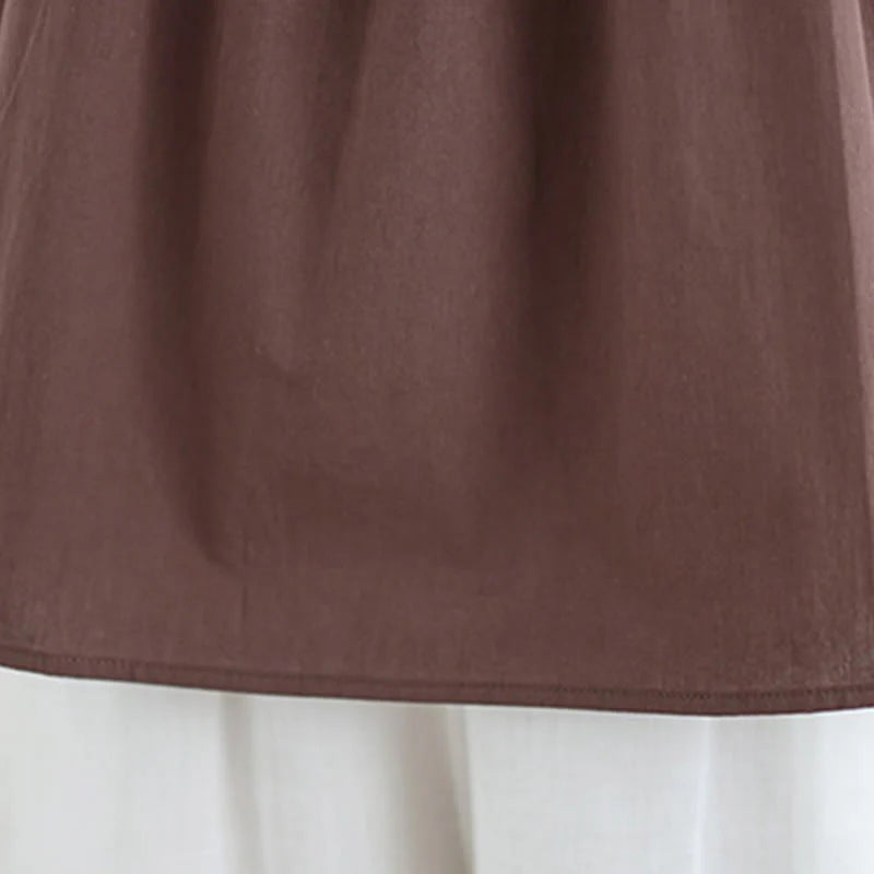 Buddha Stones Summer Artistic Solid Color Pleated Crew Neck Design Women's Cotton Linen  Vest