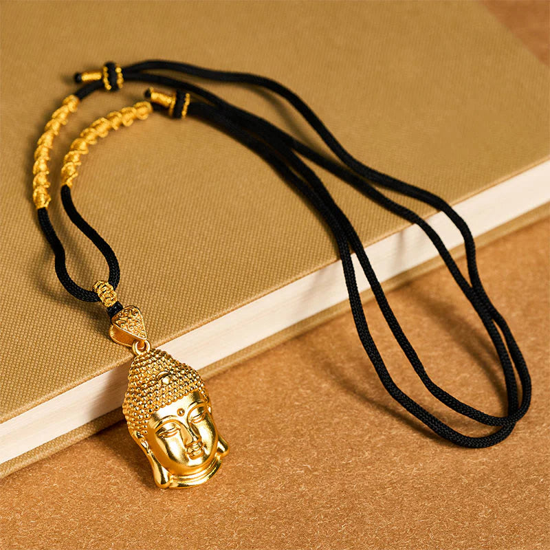 Buddha Stones 24k Gold Plated Brass Buddha Symbol Braided Cord Serenity Necklace Pendant