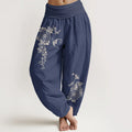 Buddha Stones Pure Cotton Simple Elegant Flower Butterfly Vine Pattern Women's Elastic Waist Harem Pants