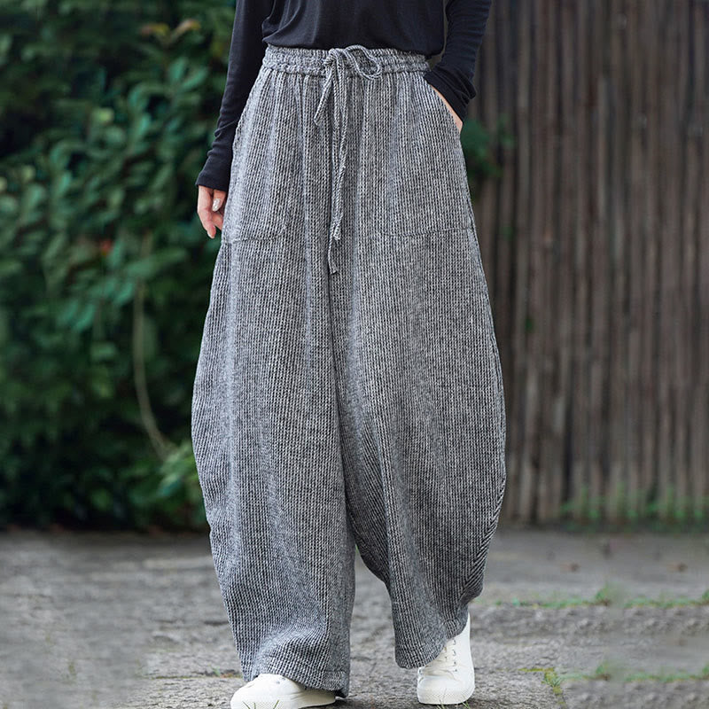 Buddha Stones Winter Men's Pure Color Drawstring Design Cotton High Waist Pants With Pockets