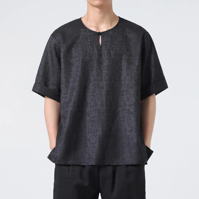 Buddha Stones Summer Retro Crackle Auspicious Cloud Pattern Short Sleeve Men's T-shirt