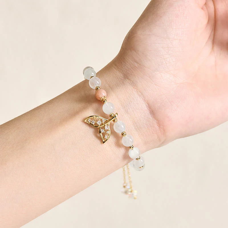 Buddha Stones Natural Aquamarine Gold-Plated Copper Fish Tail Serenity Bracelet