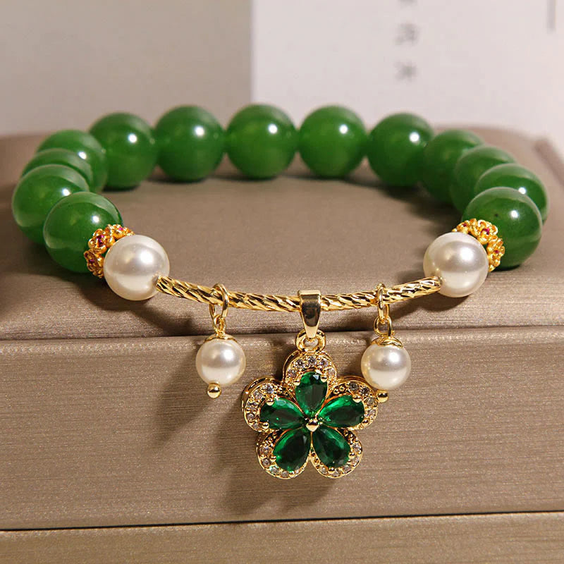 Buddha Stones Green Jasper Pearl Flower Balance Bracelet