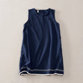 Buddha Stones Summer Embroidery Hem Back Zipper Design Sleeveless Solid Color Mini Dress With Pockets