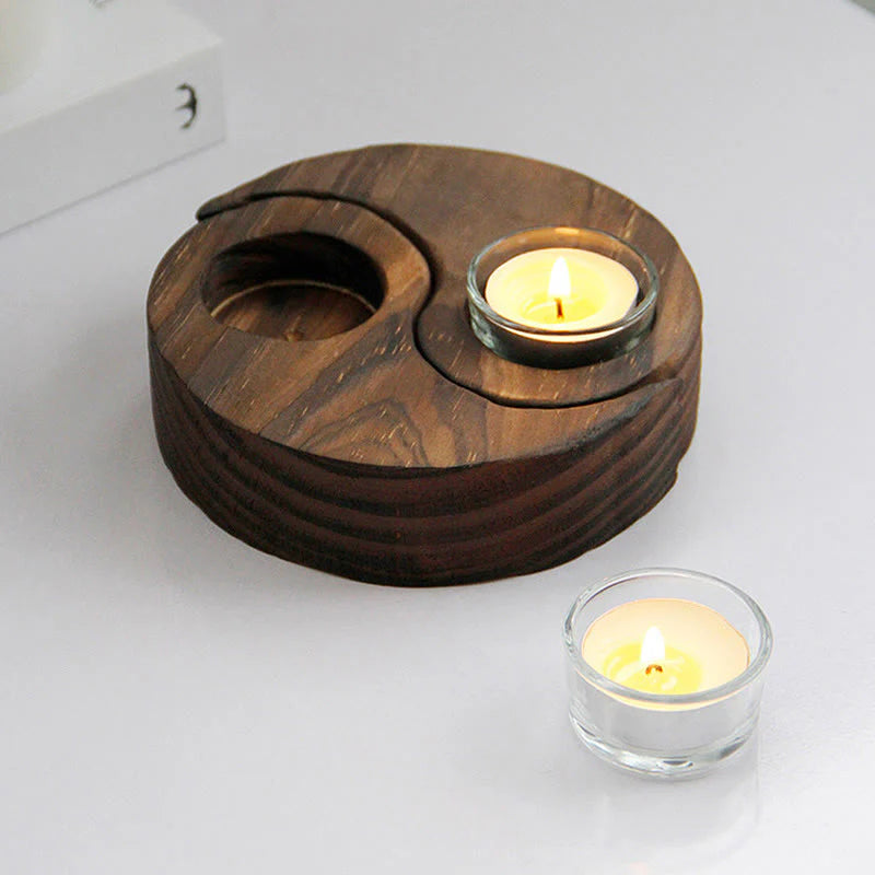 Buddha Stones Yin Yang Wood Candle Holder Meditation Rituals Use Items (Extra 35% Off | USE CODE: FS35)