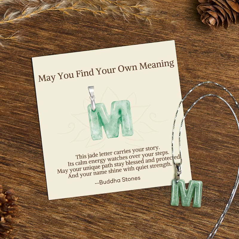Buddha Stones May You Find Your Own Meaning Natural A-Z Letter Jade 925 Sterling Silver Chain Necklace Includes Gift Message Card