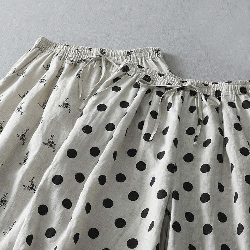 Buddha Stones Polka Dot Floral Pattern Pattern Women's Cotton Linen Harem Pants With Pockets