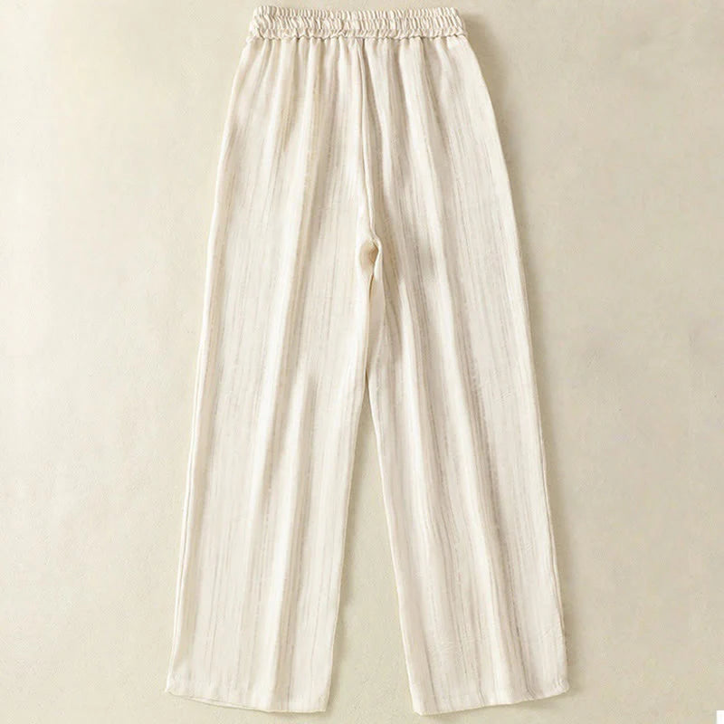 Buddha Stones Artistic Casual Vertical Lines Pattern Drawstring Ankle-length Women's Pants With Pockets