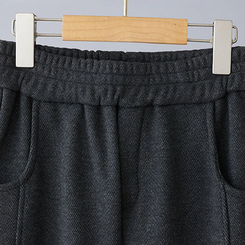 Buddha Stones Plain Color Blocking Cotton Thick Casual Women's Pants With Pockets