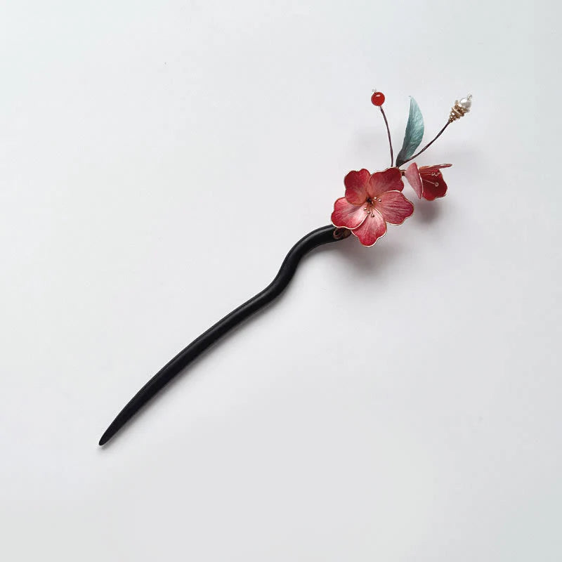 Buddha Stones Velvet Flower Ebony Wood Balance Hairpin
