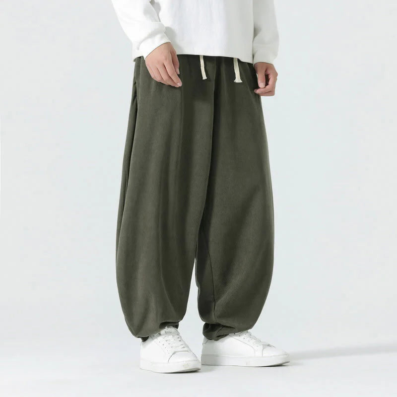 Buddha Stones Fall Solid Color Corduroy Men's Harem Pants With Pockets