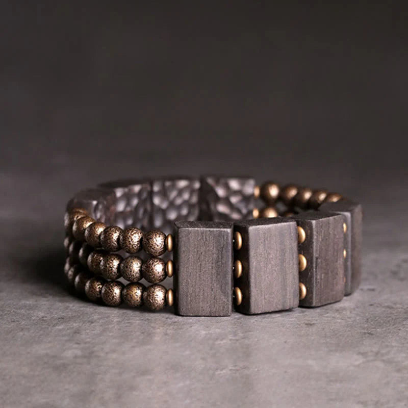 Buddha Stones Vintage Peace Ebony Wood Copper Beads Balance Bracelet