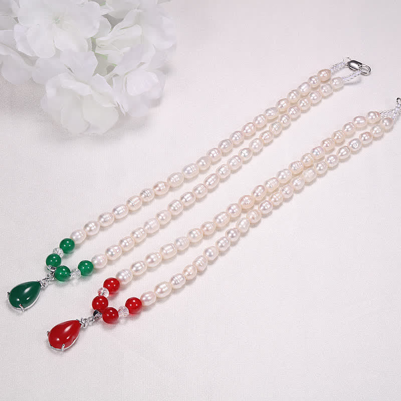 Buddha Stones Pearl Bead Waterdrop Calm Peace Necklace Pendant