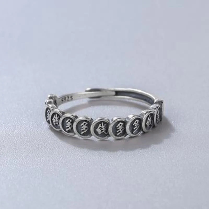 Buddha Stones Vintage Copper Coin Design Luck Adjustable Ring
