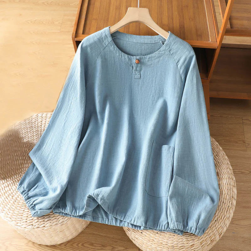 Buddha Stones Casual Plain Long Sleeve Cotton Polyester Women's Shirt