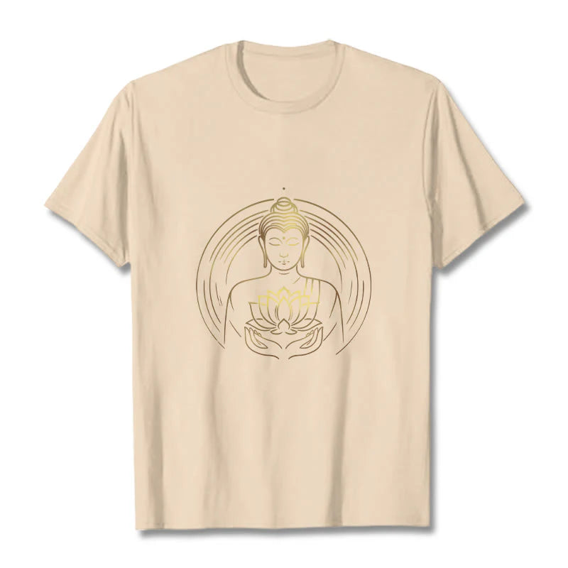 Buddha Stones Golden Buddha Holding A Lotus Flower Tee T-shirt