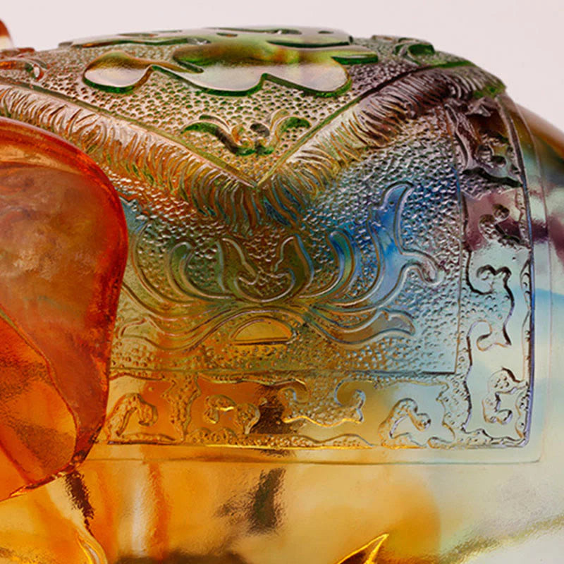 Buddha Stones Handmade Liuli Crystal Elephant Art Piece Wisdom Wealth Home Decoration