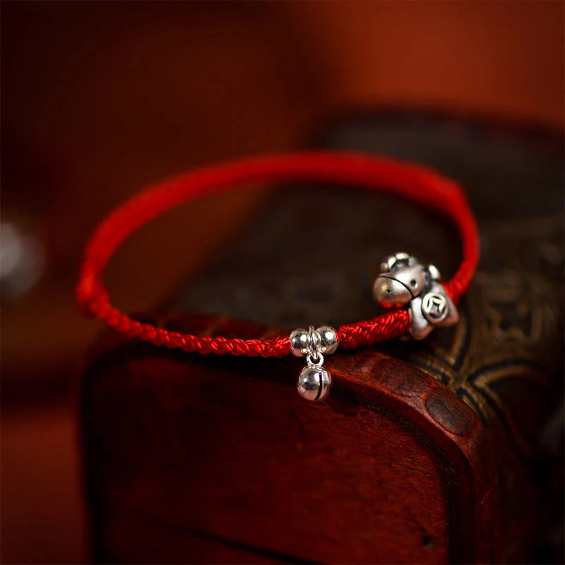 Buddha Stones 999 Sterling Silver Year Of The Horse 925 Sterling Silver Bell String Luck Child Adult Bracelet Anklet