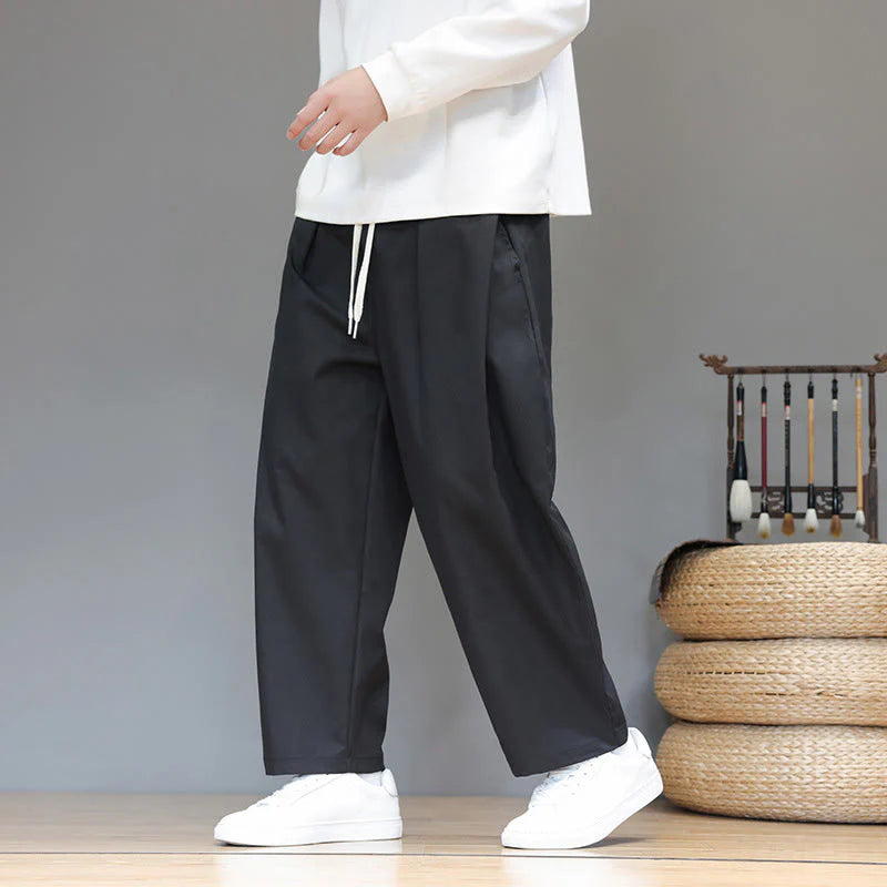 Buddha Stones Fall Solid Color Straight Leg Design Men's Harem Pants With Pockets