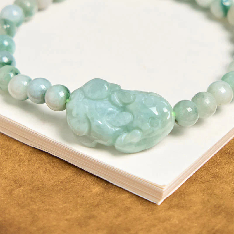 Buddha Stones Natural Green Jade PiXiu Carved Luck Bracelet