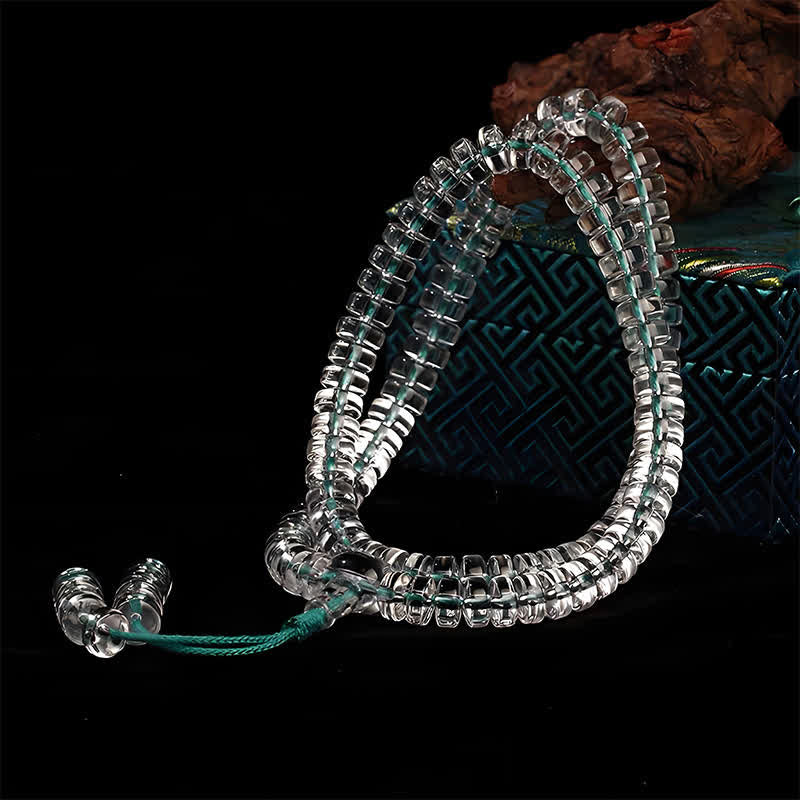 Buddha Stones Liuli 108 Flat Beads Spiral Rope Wisdom Mala