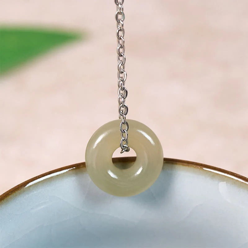 Buddha Stones Natural Green Jade Peace Buckle Prosperity Necklace Pendant