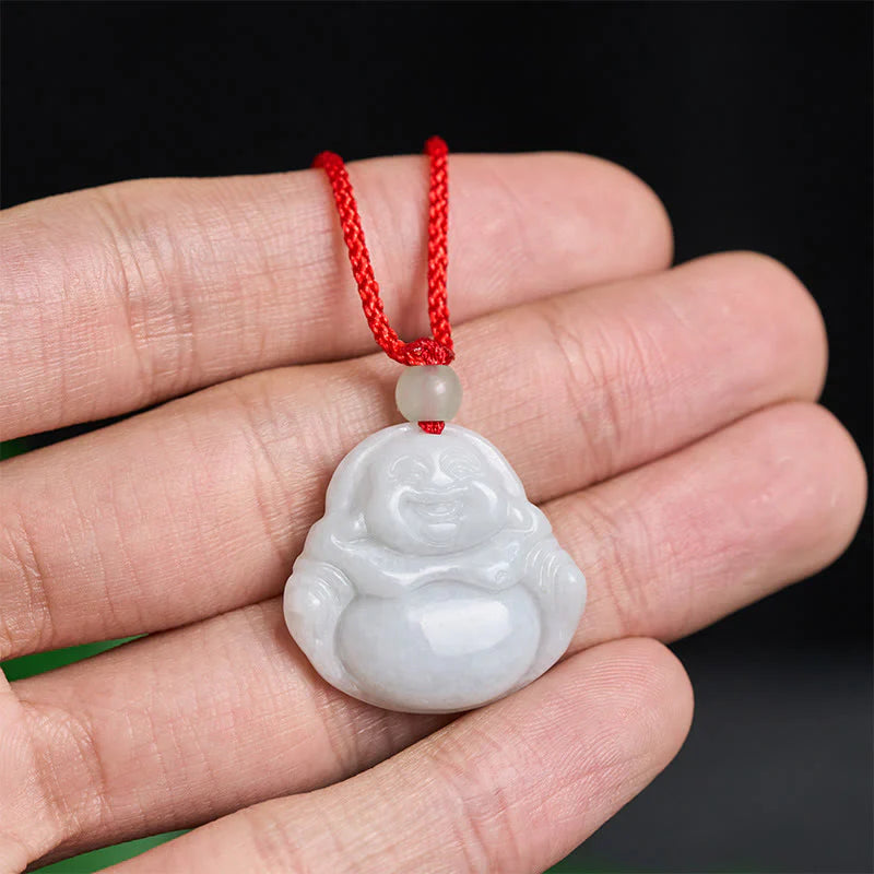 Buddha Stones Jade Laughing Buddha Prosperity Necklace Pendant