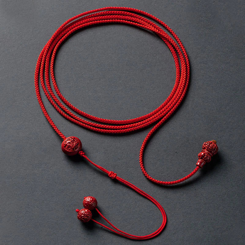 Buddha Stones Natural Cinnabar Chinese ZodiacÂ Gourd Calm Blessing Red String Belly Chain