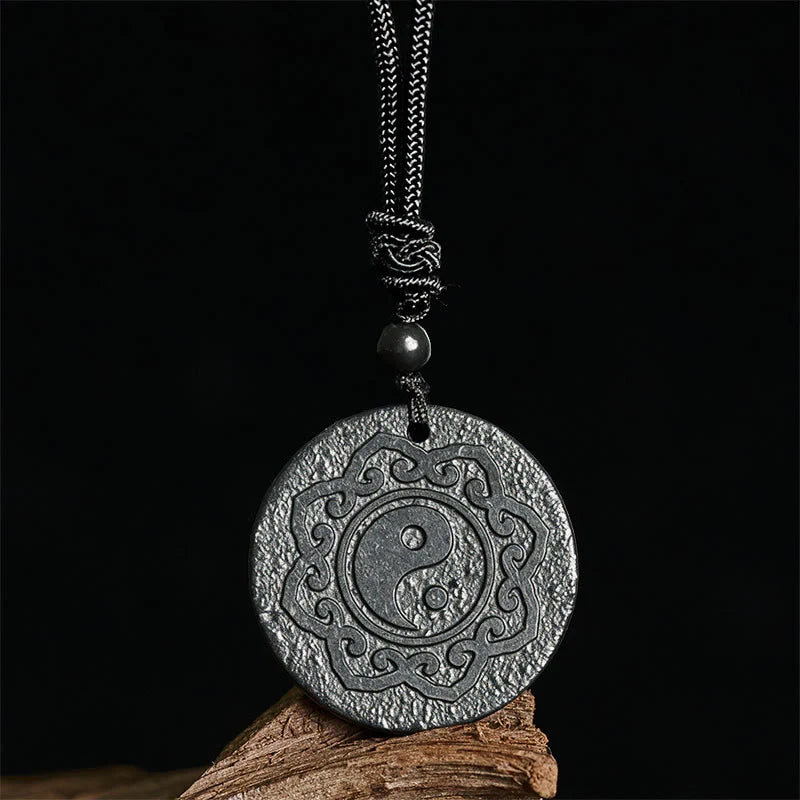 Buddha Stones Tai Chi Yin Yang Symbol Authentic Shungite Stone Inner Strength Necklace Pendant