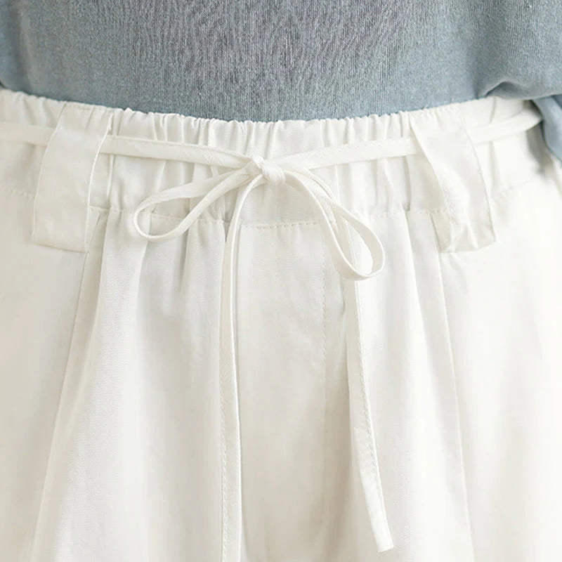 Buddha Stones Summer Vintage Lace-Up Women's Wide Leg Split Pants With Pockets