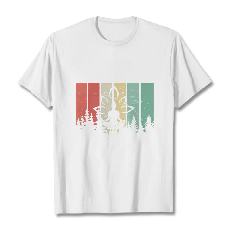 Buddha Stones Buddha Statue Meditating In Lotus Position Shadow Pattern Cotton Tee T-shirt