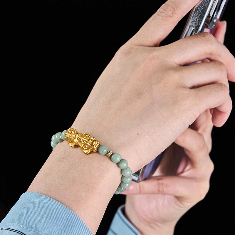 FREE Today: Luck Prosperity Golden Pi Xiu Charm Jade Beaded Bracelet