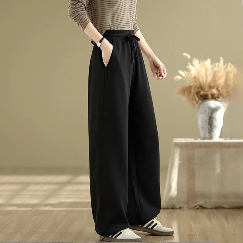 Buddha Stones Casual Rope Women's Cotton Straight-leg Pants With Pockets