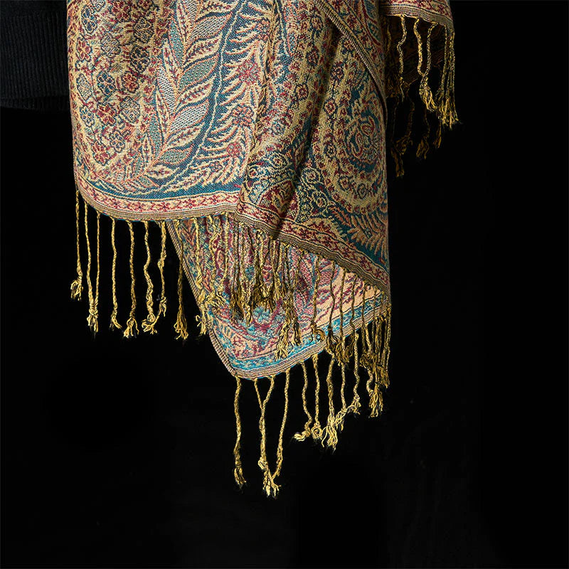 Buddha Stones Spring Long Leaves Flowers Pattern Tassel Soft Scarf Shawl