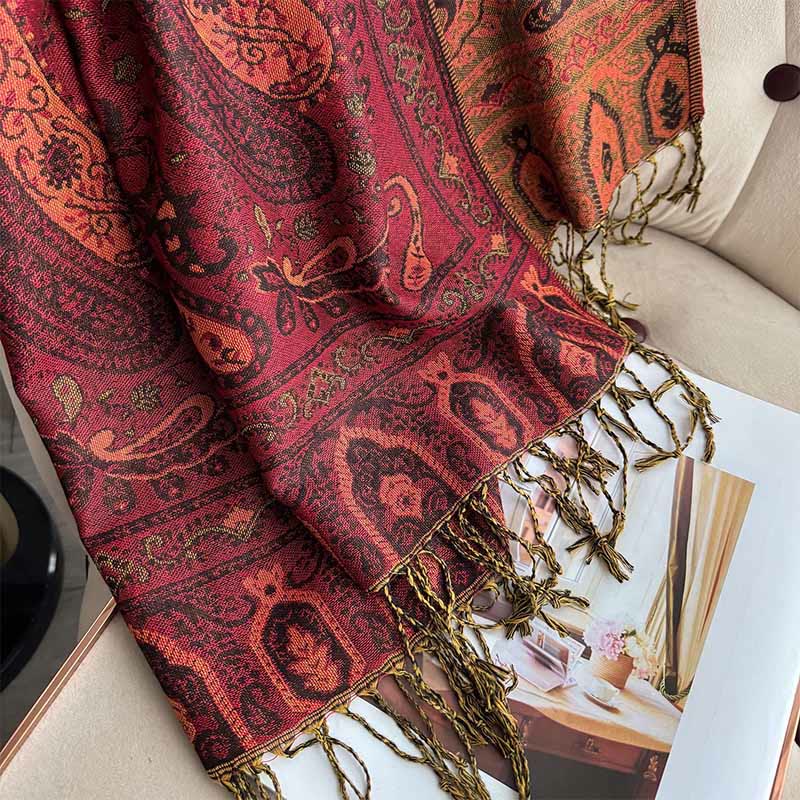 Buddha Stones Spring Floral Paisley Pattern Scarf Shawl With Tassels