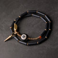 Buddha Stones Black Onyx Copper Dzi Bead Cone Pendant Double Wrap Protection Bracelet