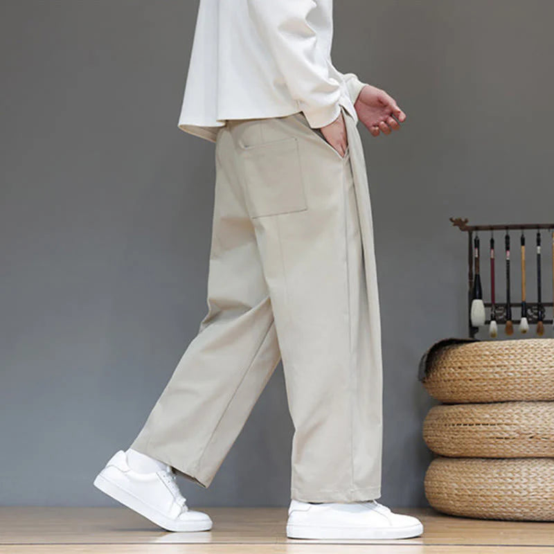 Buddha Stones Fall Solid Color Straight Leg Design Men's Harem Pants With Pockets