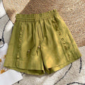 Buddha Stones Summer Drawstring Ruffle Elastic Waist Women's Shorts With Pockets
