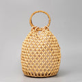 Buddha Stones Hand-woven Wooden Beads Bamboo Handle Shoulder Bag Handbag