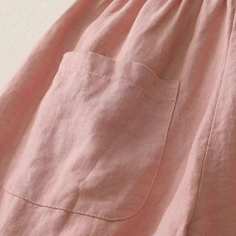 Buddha Stones Casual Plain Solid Color Patchwork Women's Polyester 7-8 Length Wide Leg Pants With Pockets