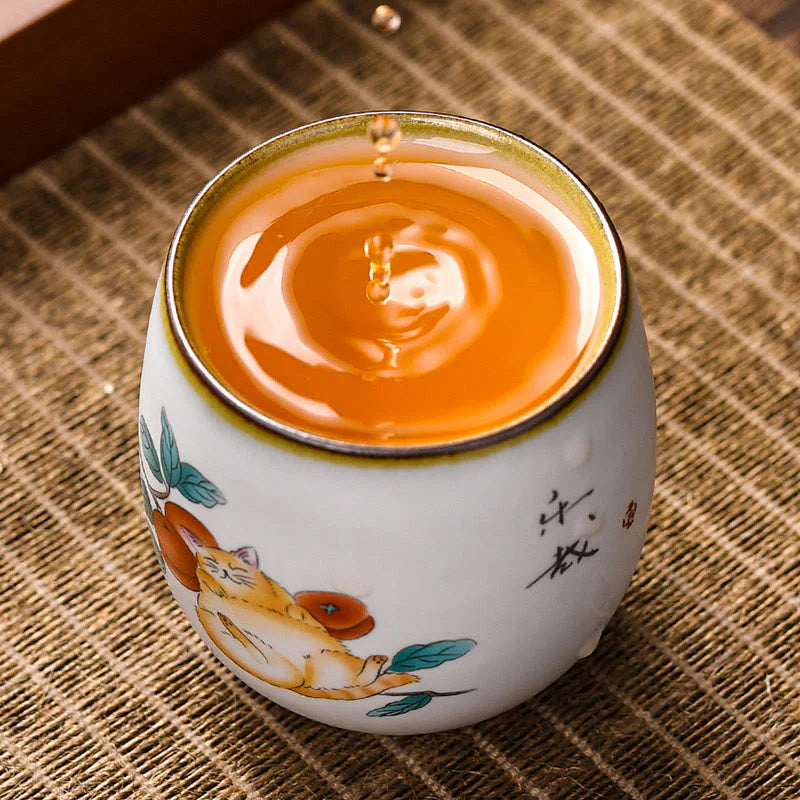 Buddha Stones Cute Lying Cat Branches Teacup Kung Fu Tea Cup