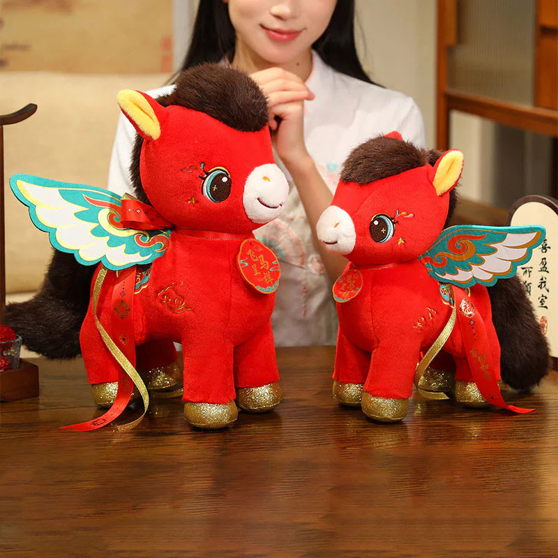 Buddha Stones Year Of The Horse Auspicious Cloud Pattern Winged Horse Plush Doll Energy Home Decoration