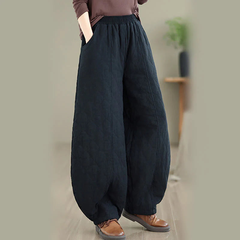 Buddha Stones Winter Diamond Pattern Cotton Women's Pants With Pockets