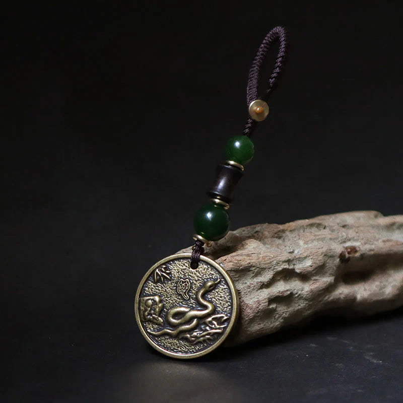 Buddha Stones Chinese Zodiac Year Of The Horse Bagua Fu Character Copper Brass Balance Key Chain