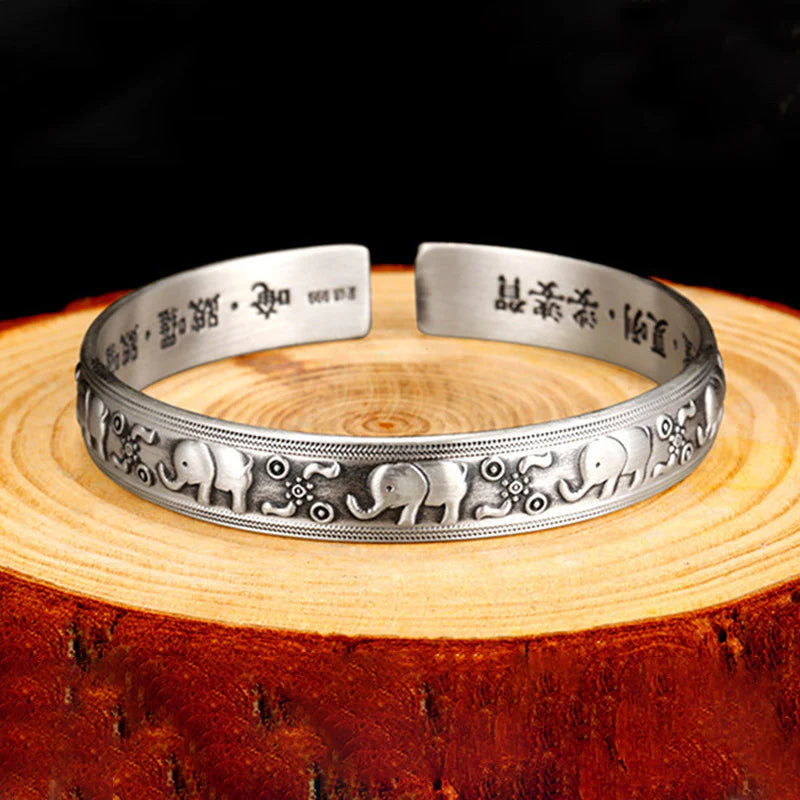 Buddha Stones Elephant White Copper Strength Bracelet Bangle (Extra 30% Off | USE CODE: FS30)