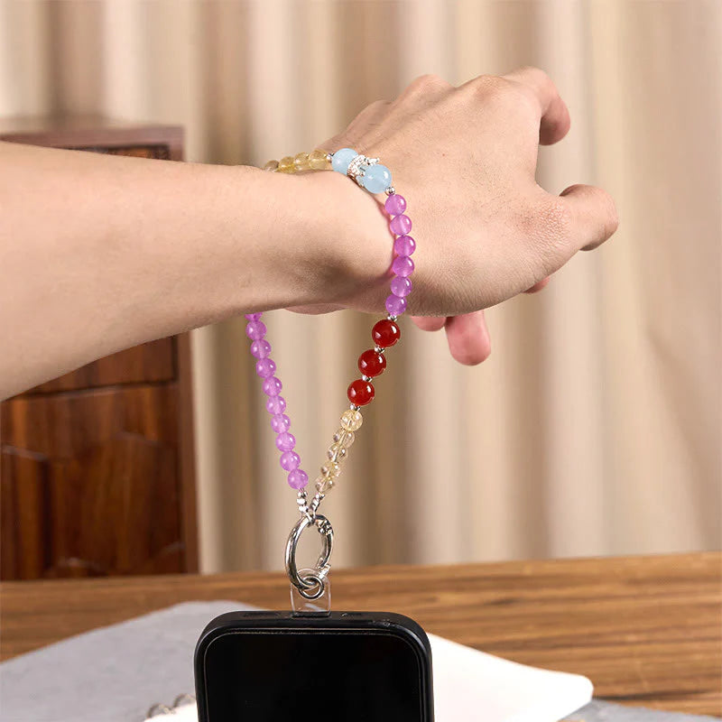 Buddha Stones Purple Chalcedony Citrine Crown Beaded Harmony Key Chain Phone Hanging Decoration