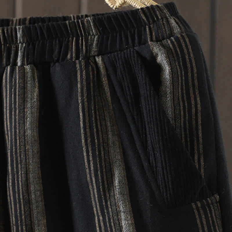 Buddha Stones Commute Thermal Striped Cotton Women's Harem Pants With Pockets