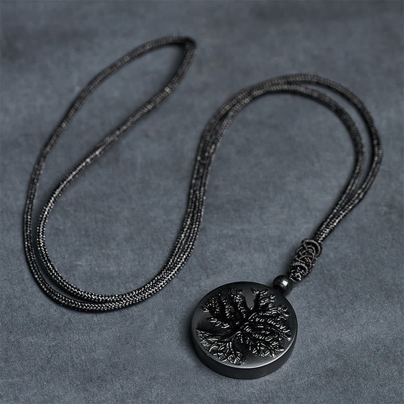 FREE Today: Transformation and Strength Natural The Tree of Life Pattern Black Obsidian Necklace Pendant