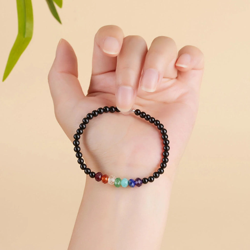 Buddha Stones Ultra-fine 4mm Black Tourmaline Colorful Stone Bracelet