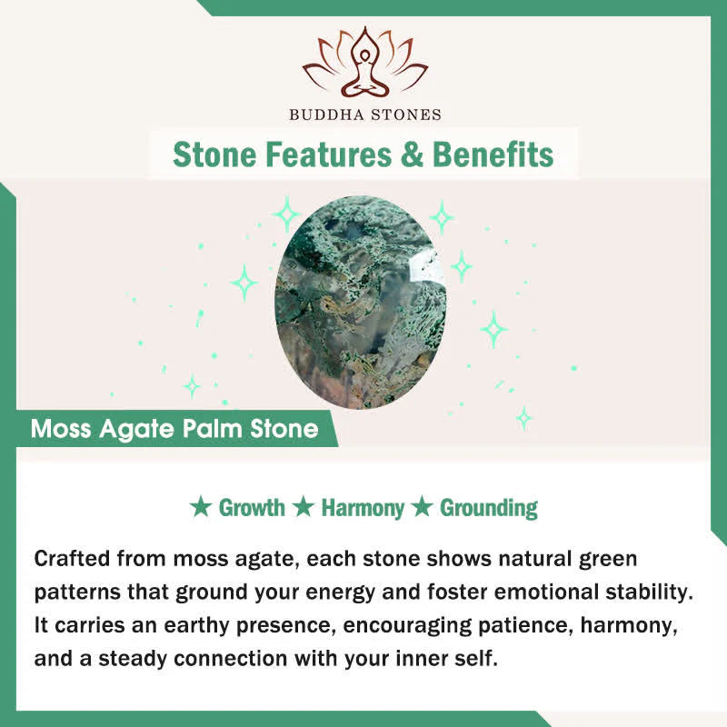 Buddha Stones Hope All Is Well With You Natural Moss Agate Palm Stone Growth Crystal Decor